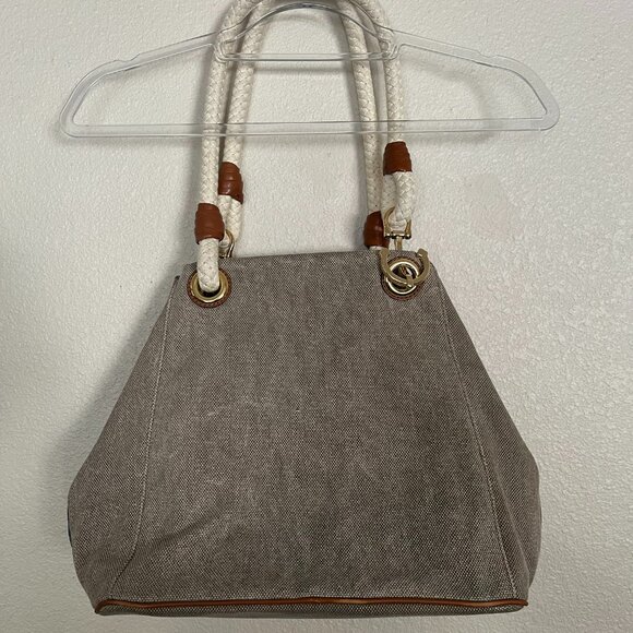 Michael Kors Canvas Leather Gold Hardware Nautical Inspired Handbag Satchel - Picture 2 of 14